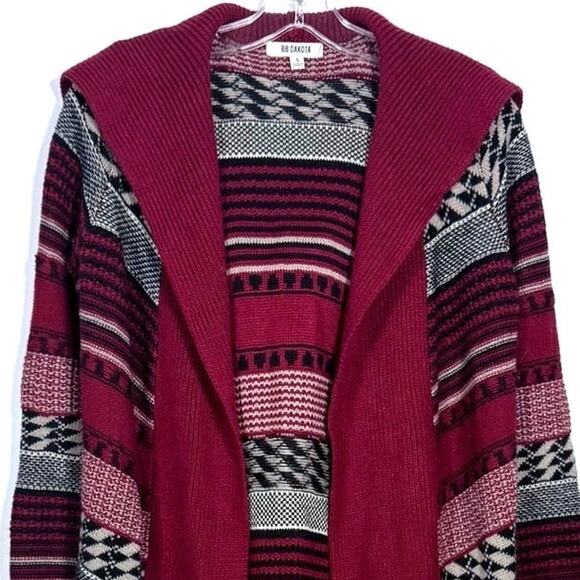 BB Dakota Long Cardigan Duster Sweater Open Front Knit Size Small Red Black - Picture 3 of 10